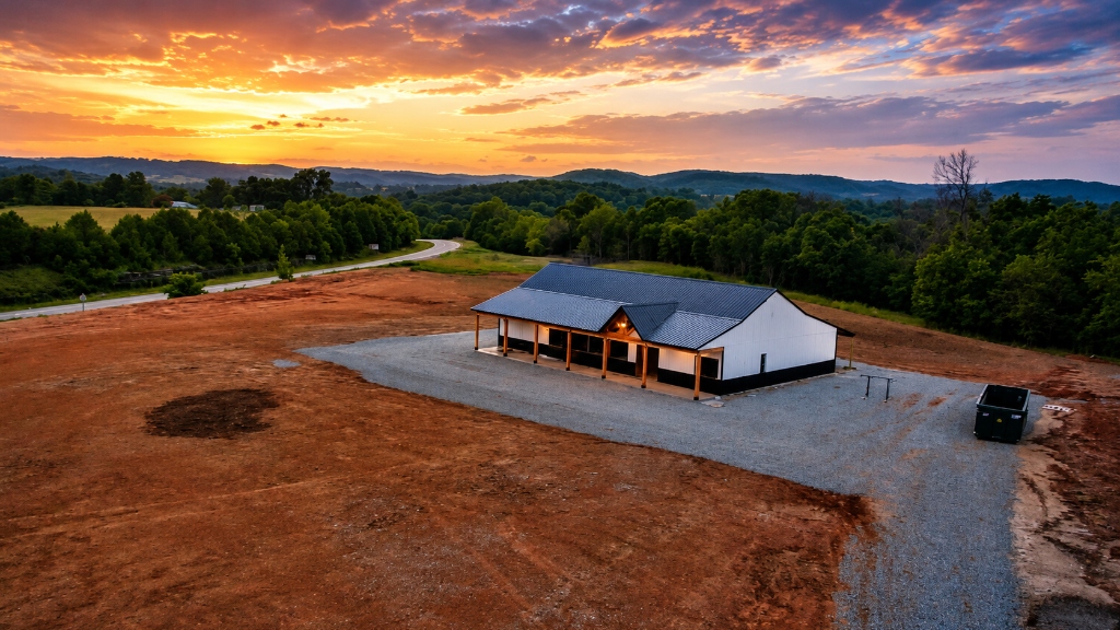 Completed exterior metal and roofing at Flyin' Farmer Pitstop