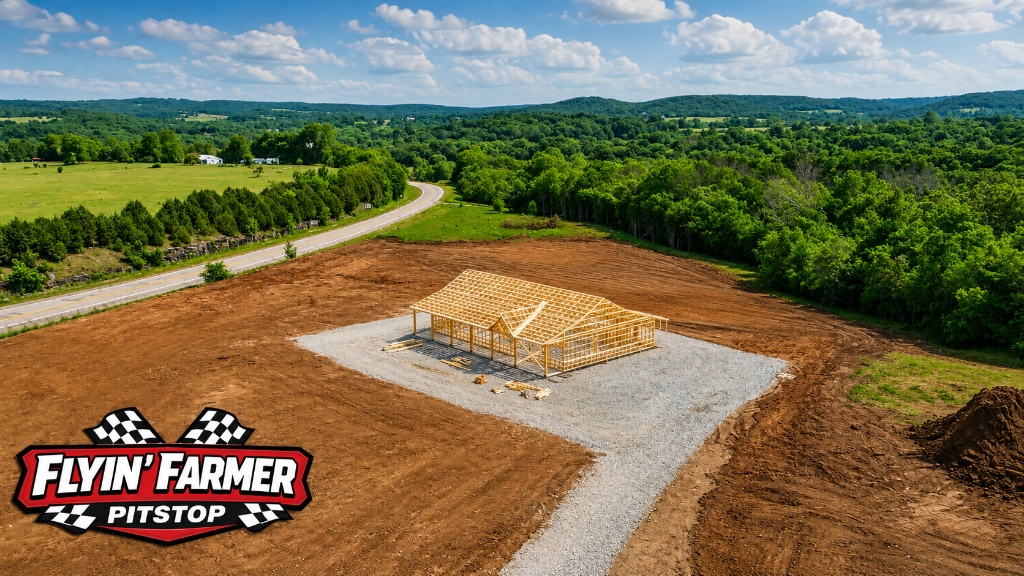 Wood framing progress at Flyin' Farmer Pitstop